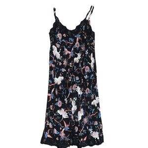 SKYE’S THE LIMIT Black Bird & Floral Pattern Slip Dress Size Small